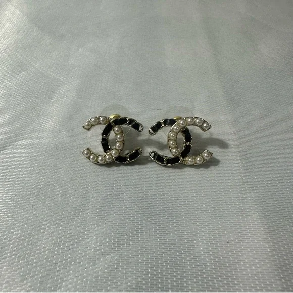 Chanel Gold and Black Pearl Earrings
